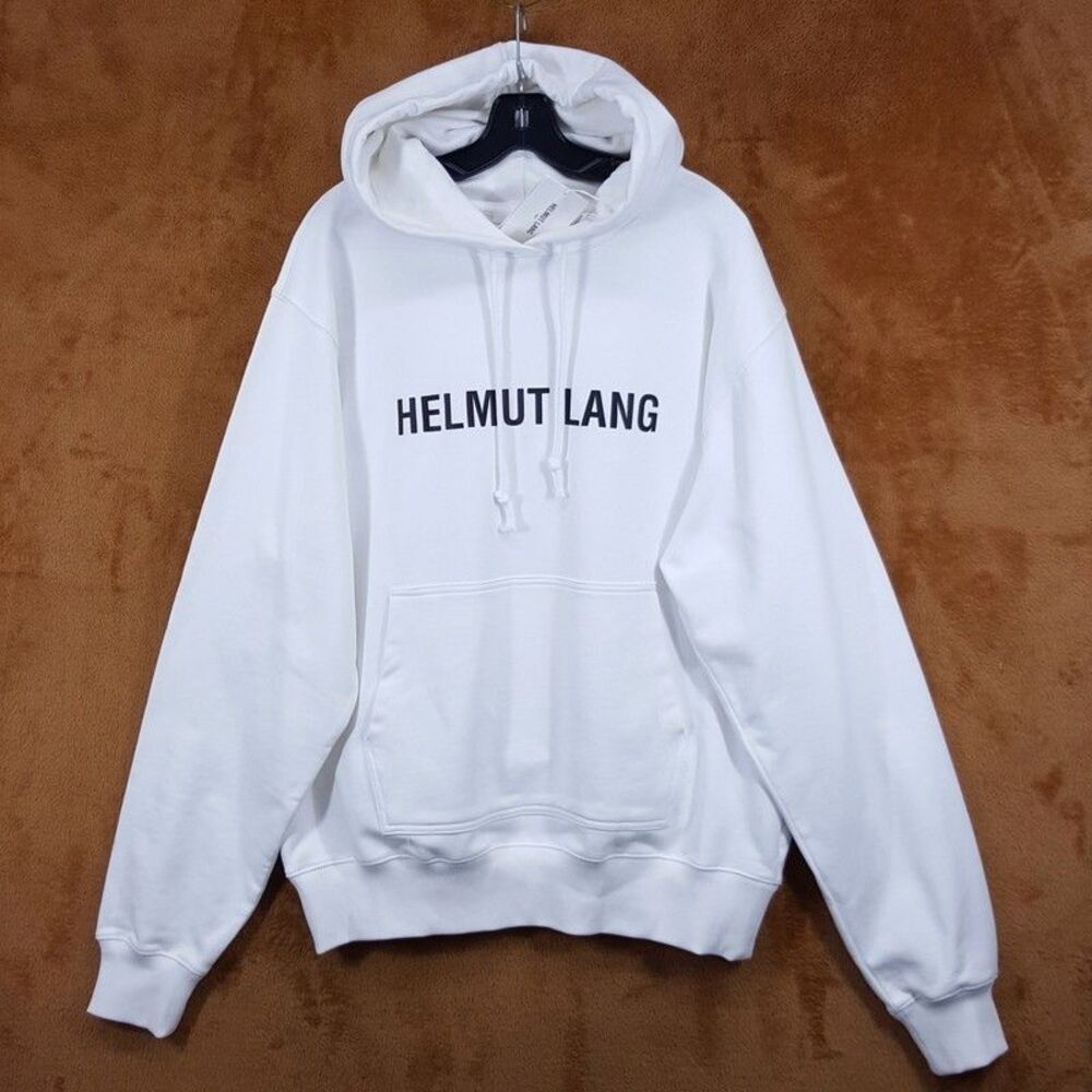 HELMUT LANG Sweatshirt Mens Large White Pullover Core Hoodie Terry Logo $285
